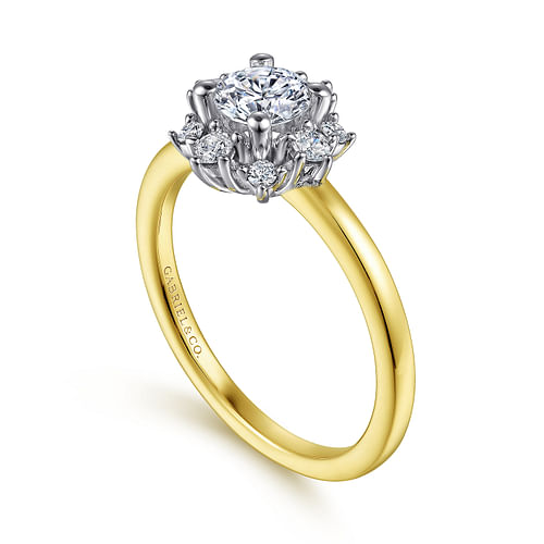 Clarise - Unique 14K White-Yellow Gold Halo Diamond Engagement Ring - 0.19 ct - Shot 3