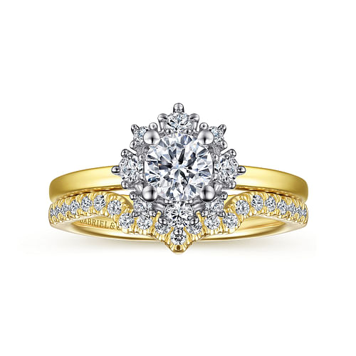 Clarise - Unique 14K White-Yellow Gold Halo Diamond Engagement Ring - 0.19 ct - Shot 4