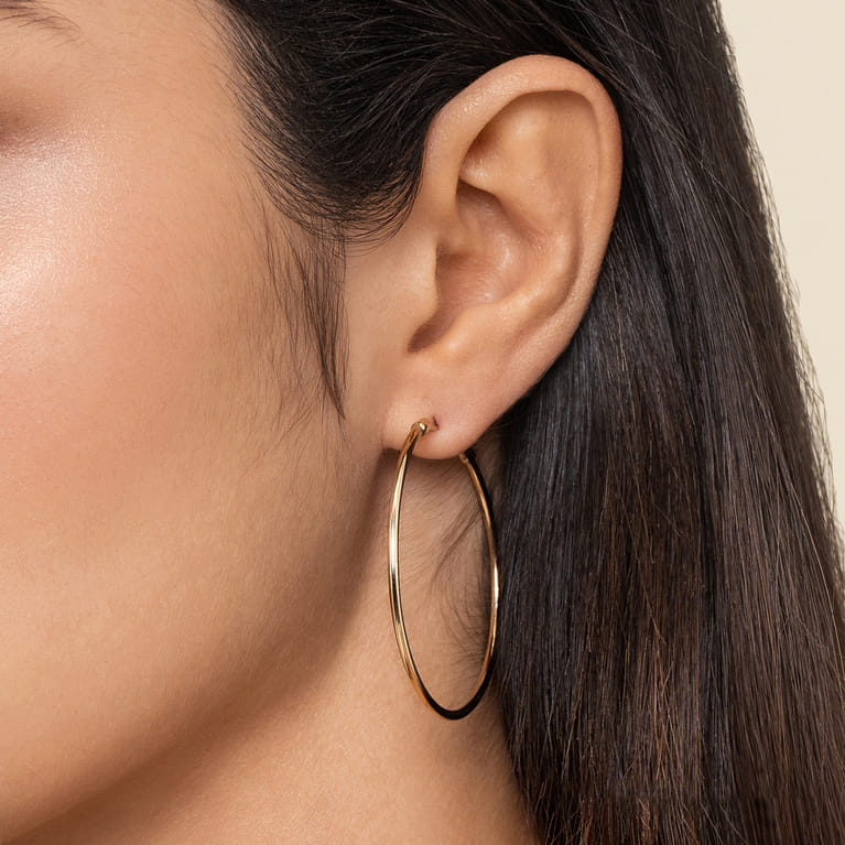 Classic Hoop Earrings 14K Yellow Gold 40mm - Shot 2