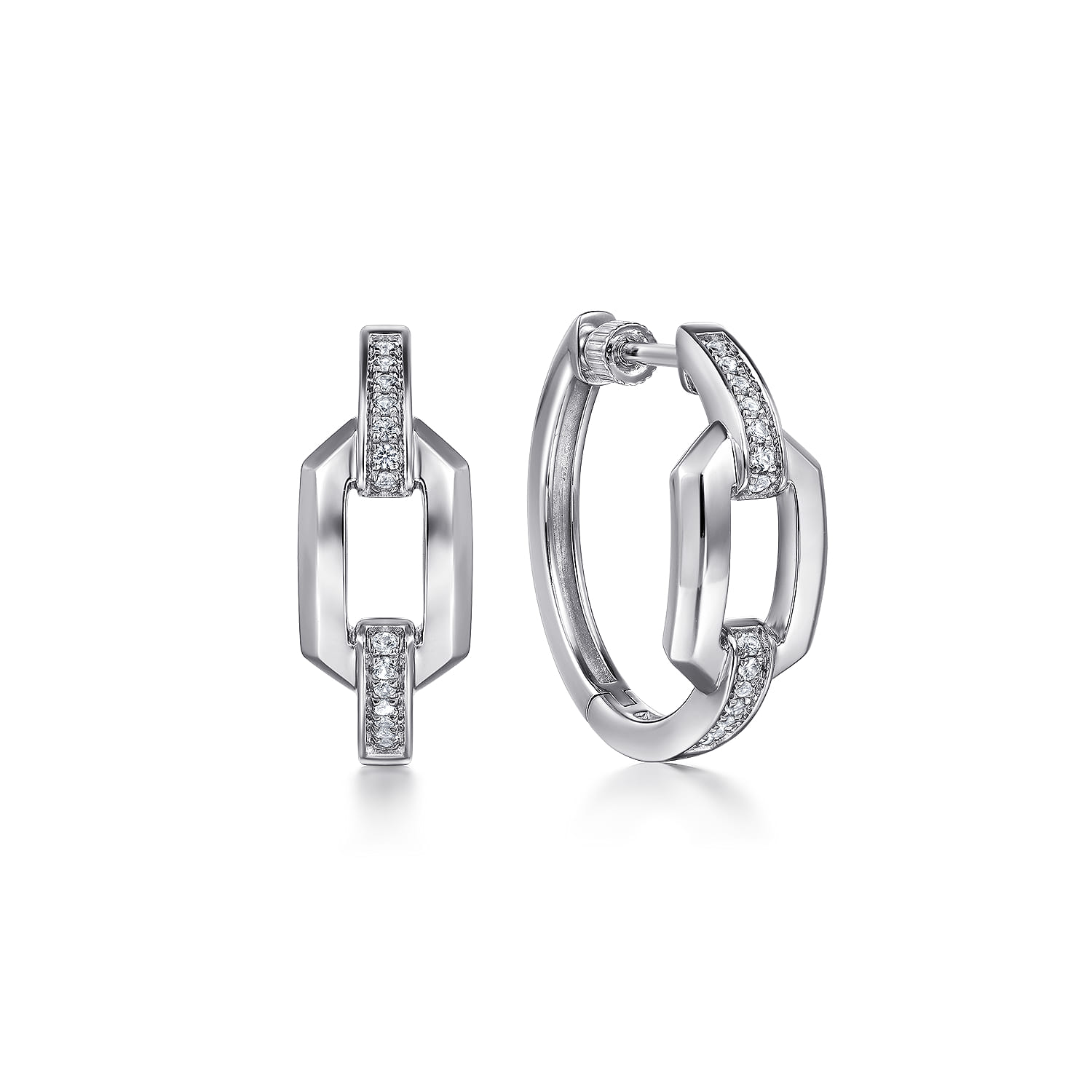 Classic Hoop Earrings Link 925 Sterling Silver White Sapphire