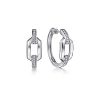 Classic Hoop Earrings Link 925 Sterling Silver White Sapphire