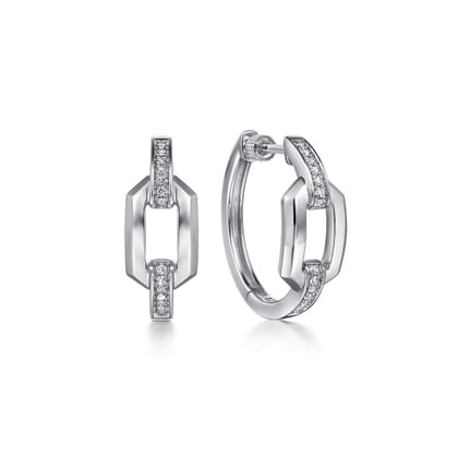 Classic Hoop Earrings Link 925 Sterling Silver White Sapphire