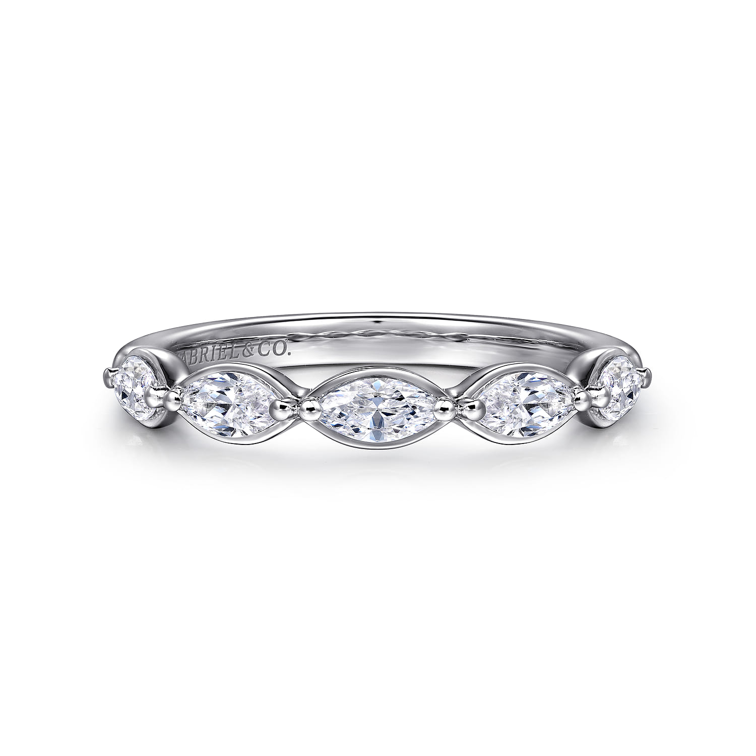 Fancy Wedding Ring in 14k White Gold with Marquise Natural Diamond at Gabriel & Co. - Shot 1