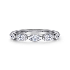 Claudette - 14K White Gold Bezel Set Marquise Diamond Anniversary Band