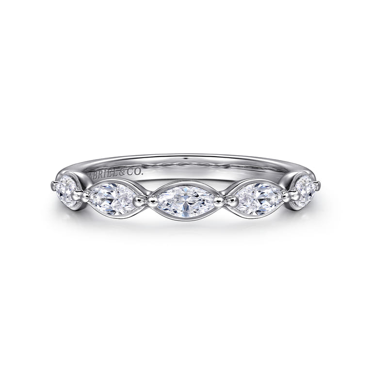 Fancy Wedding Ring in 14k White Gold with Marquise Natural Diamond at Gabriel & Co. - Shot 1