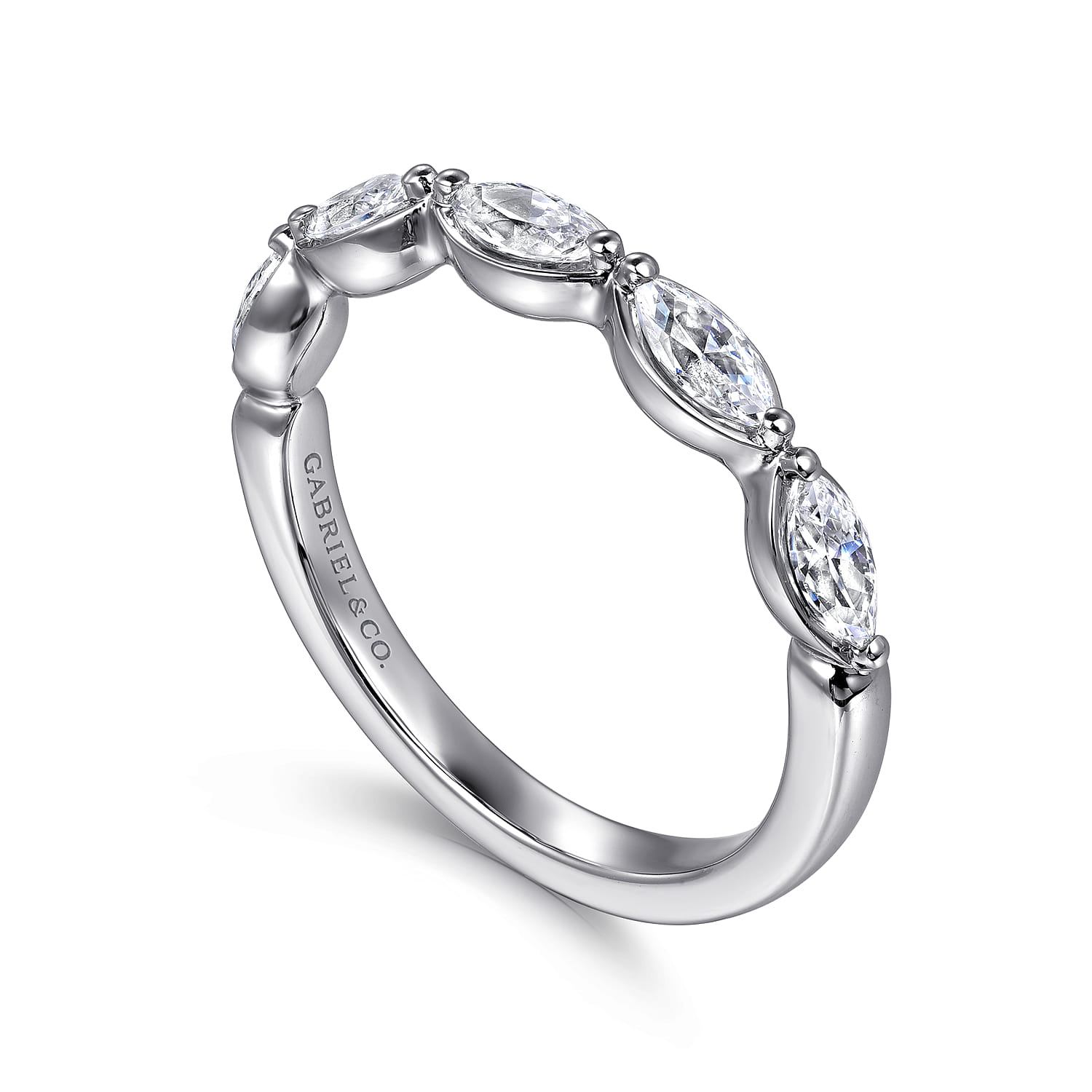 Fancy Wedding Ring in 14k White Gold with Marquise Natural Diamond at Gabriel & Co. - Shot 3