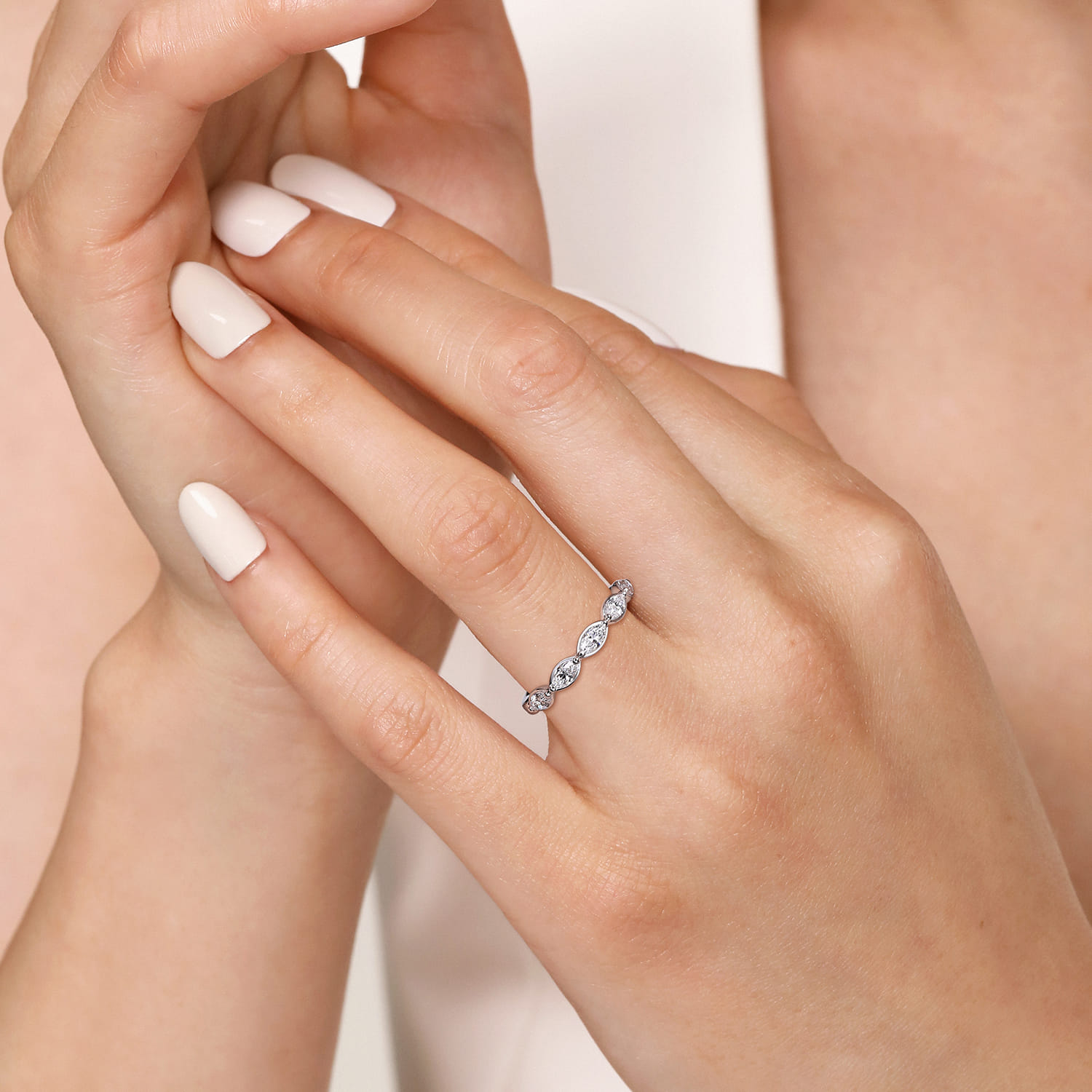 Fancy Wedding Ring in 14k White Gold with Marquise Natural Diamond at Gabriel & Co. - Shot 5