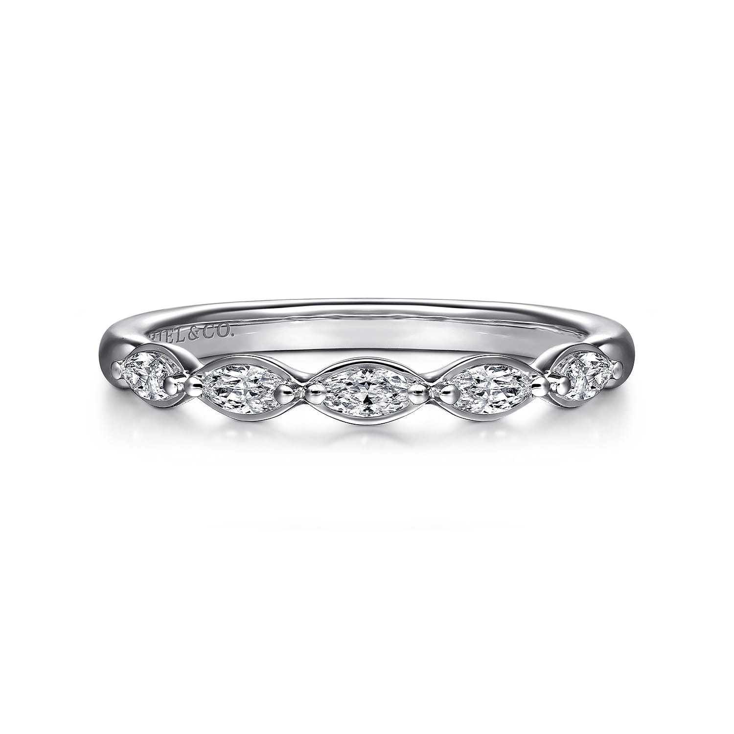 Straight Wedding Ring in 14k White Gold with Marquise Natural Diamond at Gabriel & Co. - Shot 1