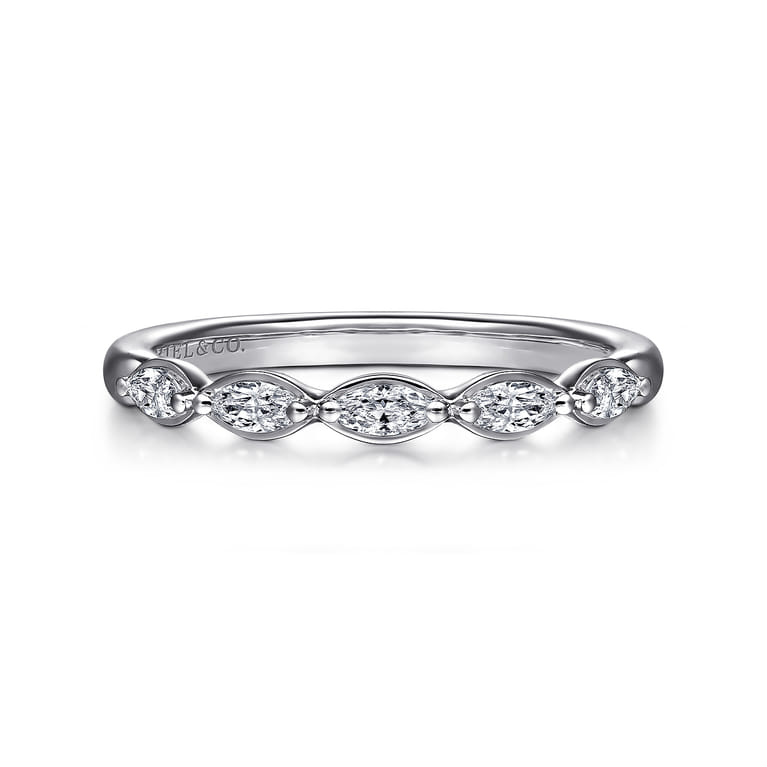Straight Wedding Ring in 14k White Gold with Marquise Natural Diamond at Gabriel & Co. - Shot 1