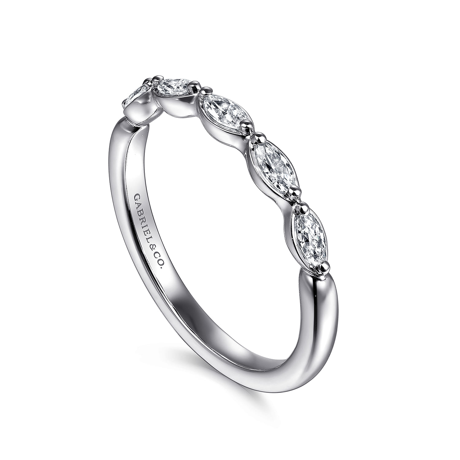 Straight Wedding Ring in 14k White Gold with Marquise Natural Diamond at Gabriel & Co. - Shot 3