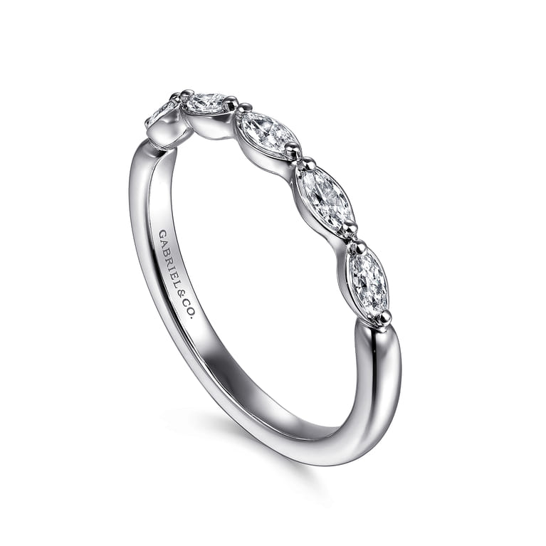 Straight Wedding Ring in 14k White Gold with Marquise Natural Diamond at Gabriel & Co. - Shot 3