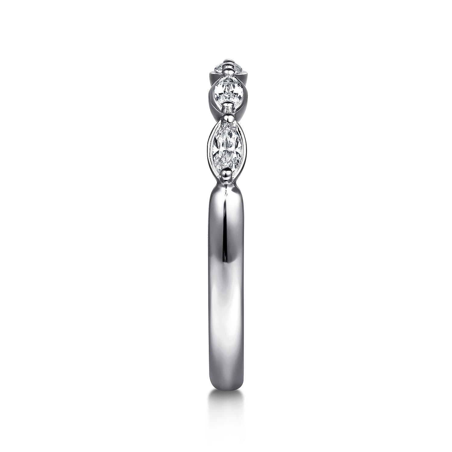 Straight Wedding Ring in 14k White Gold with Marquise Natural Diamond at Gabriel & Co. - Shot 4