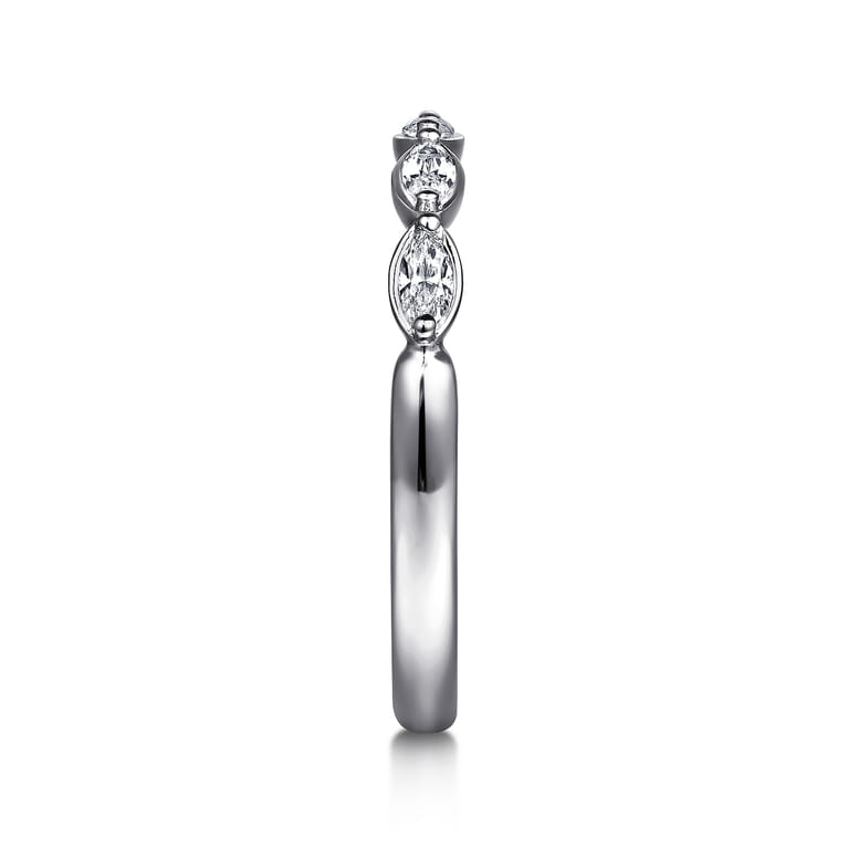 Straight Wedding Ring in 14k White Gold with Marquise Natural Diamond at Gabriel & Co. - Shot 4