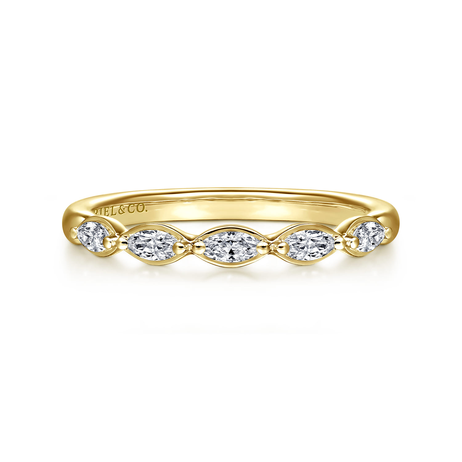 Straight Wedding Ring in 14k Yellow Gold with Marquise Natural Diamond at Gabriel & Co. - Shot 1