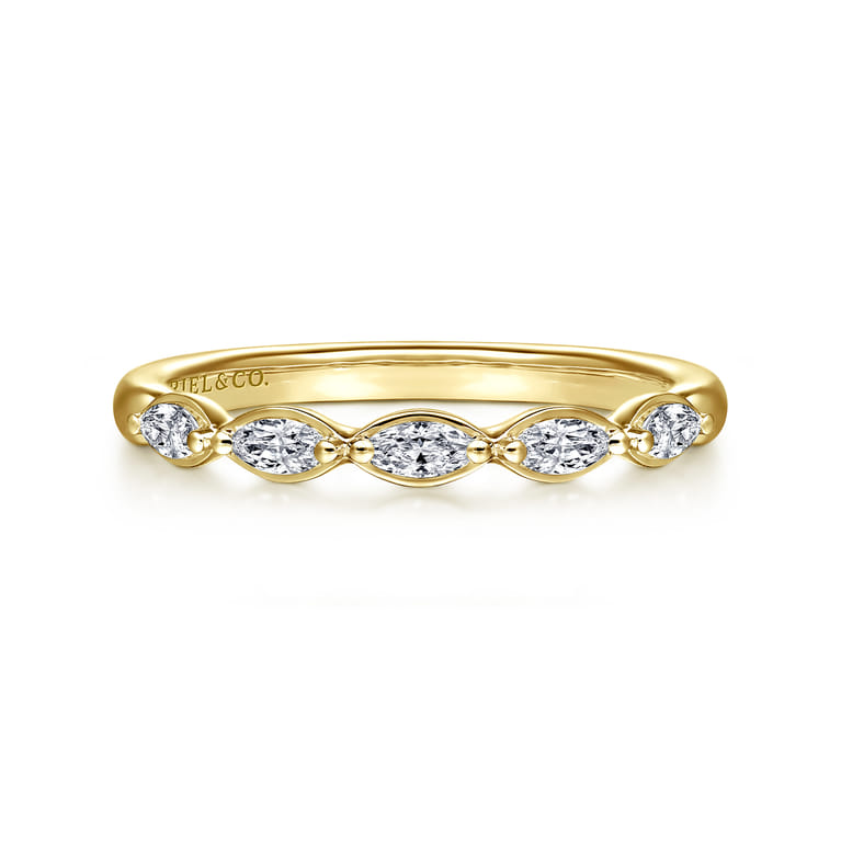 Straight Wedding Ring in 14k Yellow Gold with Marquise Natural Diamond at Gabriel & Co. - Shot 1