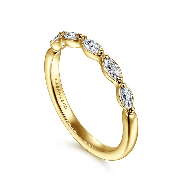 Straight Wedding Ring in 14k Yellow Gold with Marquise Natural Diamond at Gabriel & Co. - Shot 3