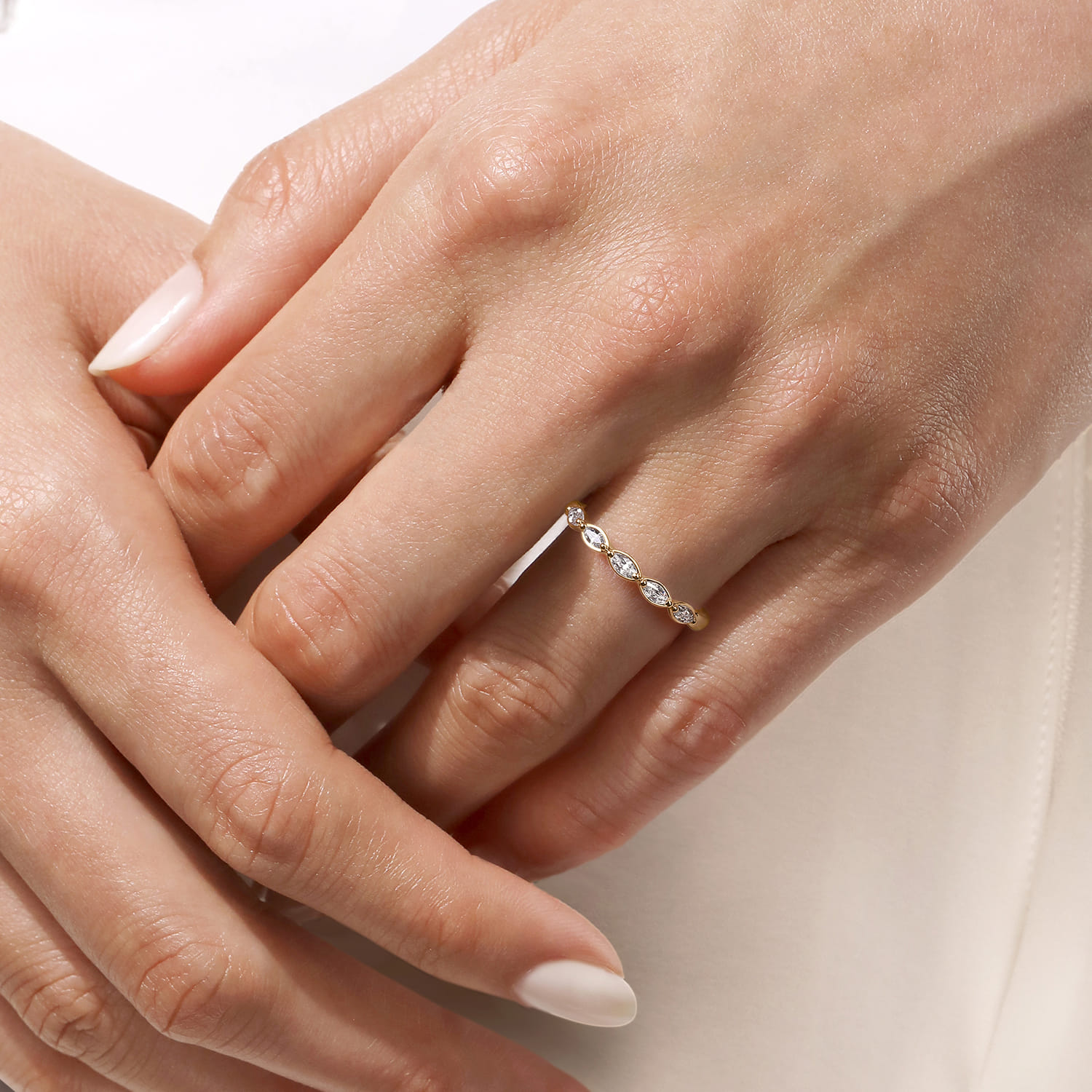 Straight Wedding Ring in 14k Yellow Gold with Marquise Natural Diamond at Gabriel & Co. - Shot 5