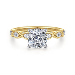 Claudia - 14K White-Yellow Gold Cushion Cut Diamond Engagement Ring