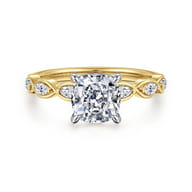 Claudia - 14K White-Yellow Gold Cushion Cut Diamond Engagement Ring