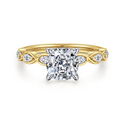 Claudia - 14K White-Yellow Gold Cushion Cut Diamond Engagement Ring