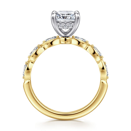Claudia - 14K White-Yellow Gold Cushion Cut Diamond Engagement Ring
