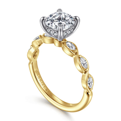 Claudia - 14K White-Yellow Gold Cushion Cut Diamond Engagement Ring