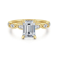 Claudia - 14K White-Yellow Gold Emerald Cut Diamond Engagement Ring