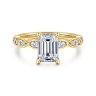 Claudia - 14K White-Yellow Gold Emerald Cut Diamond Engagement Ring