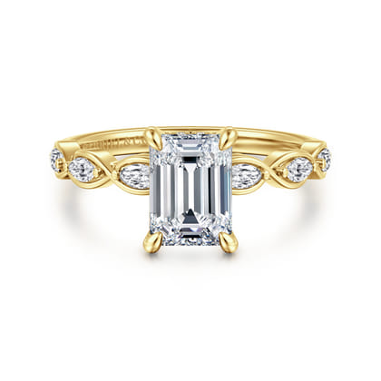 Claudia - 14K White-Yellow Gold Emerald Cut Diamond Engagement Ring