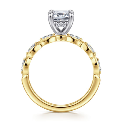 Claudia - 14K White-Yellow Gold Emerald Cut Diamond Engagement Ring