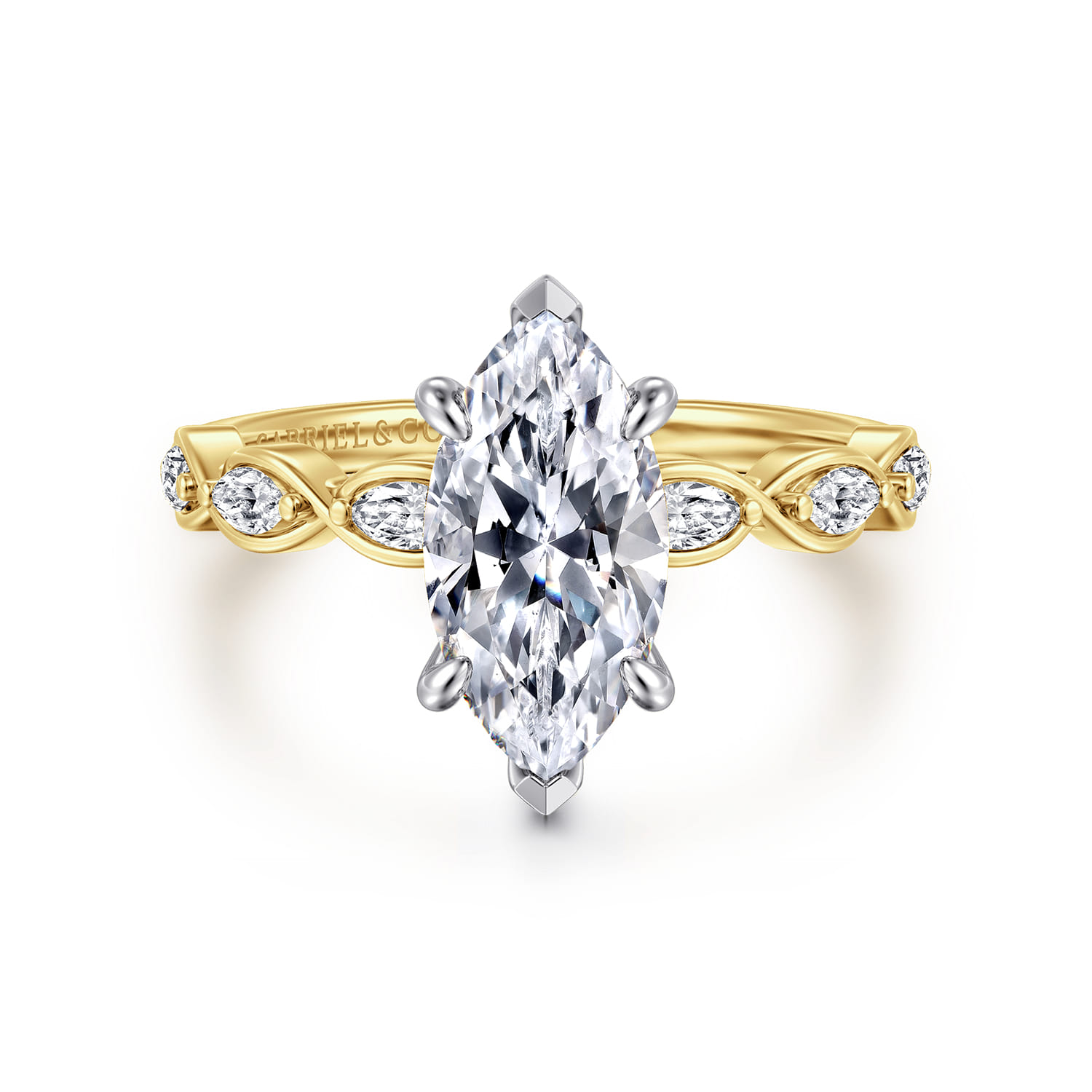 Claudia - 14K White-Yellow Gold Marquise Shape Diamond Engagement Ring
