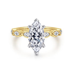 Claudia - 14K White-Yellow Gold Marquise Shape Diamond Engagement Ring