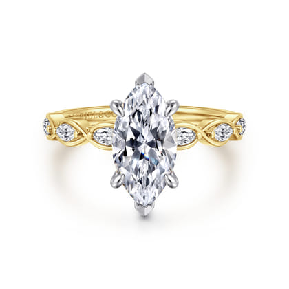 Claudia - 14K White-Yellow Gold Marquise Shape Diamond Engagement Ring