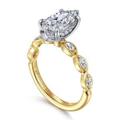 Claudia - 14K White-Yellow Gold Marquise Shape Diamond Engagement Ring