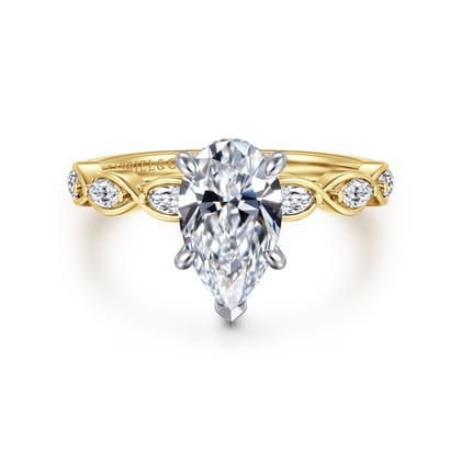 Claudia - 14K White-Yellow Gold Pear Shape Diamond Engagement Ring