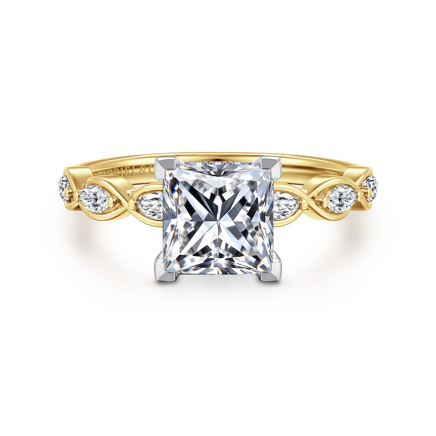 Claudia - 14K White-Yellow Gold Princess Cut Diamond Engagement Ring