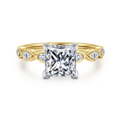 Claudia - 14K White-Yellow Gold Princess Cut Diamond Engagement Ring