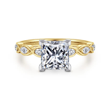 Claudia - 14K White-Yellow Gold Princess Cut Diamond Engagement Ring