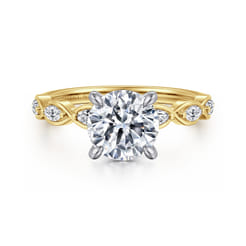 Claudia - 14K White-Yellow Gold Round Diamond Engagement Ring