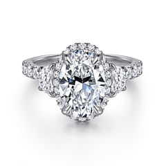 Cleopatra - 14K White Gold Oval Halo Diamond Engagement Ring