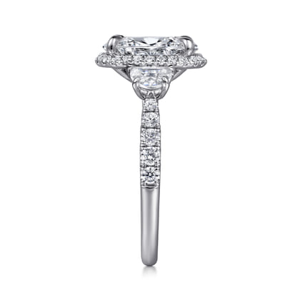 Cleopatra - 14K White Gold Oval Halo Three Stone Diamond Engagement Ring