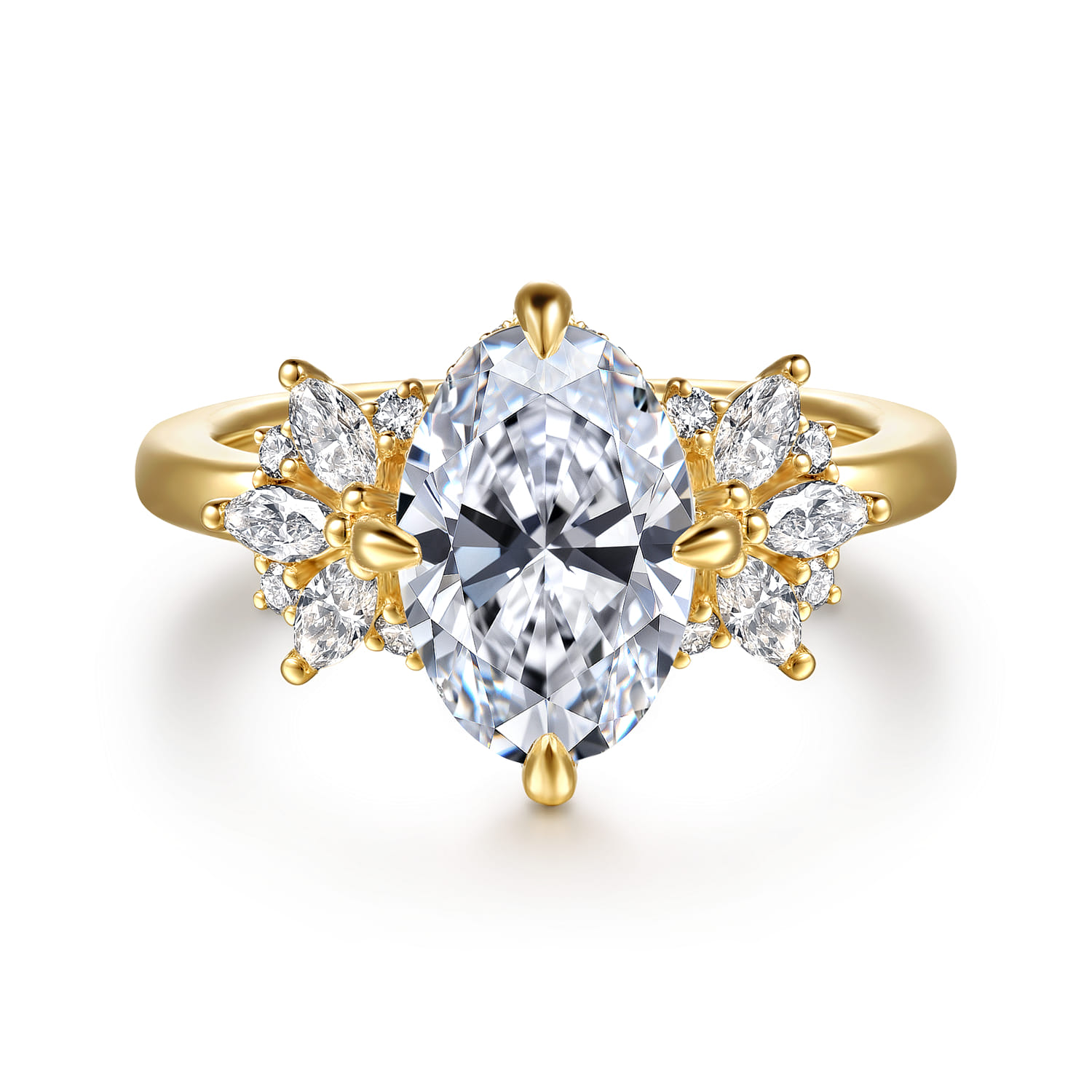 Clover - 14K Yellow Gold Compass Prong Oval Diamond Engagement Ring