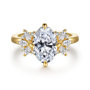 Clover - 14K Yellow Gold Compass Prong Oval Diamond Engagement Ring