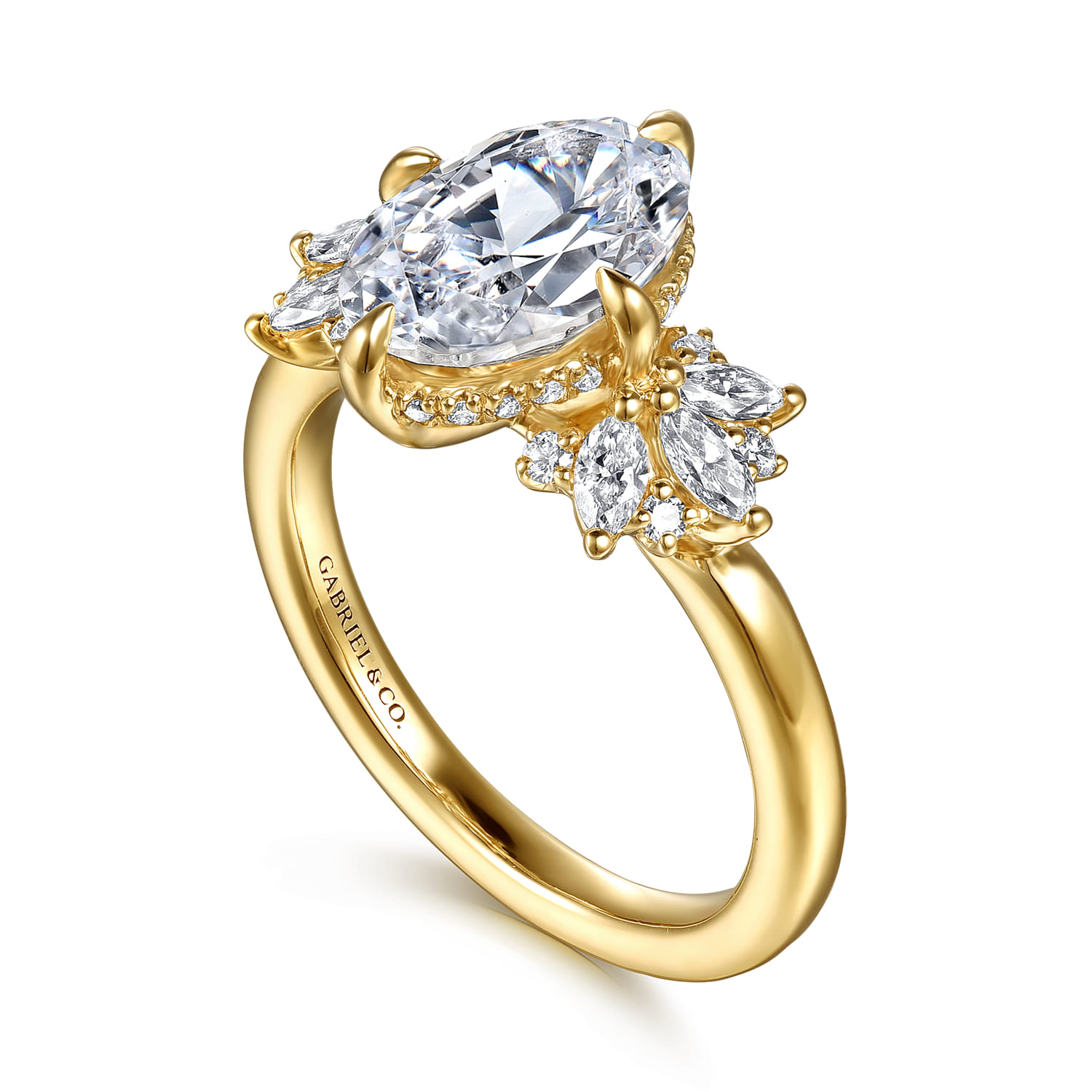 Clover - 14K Yellow Gold Compass Prong Oval Diamond Engagement Ring