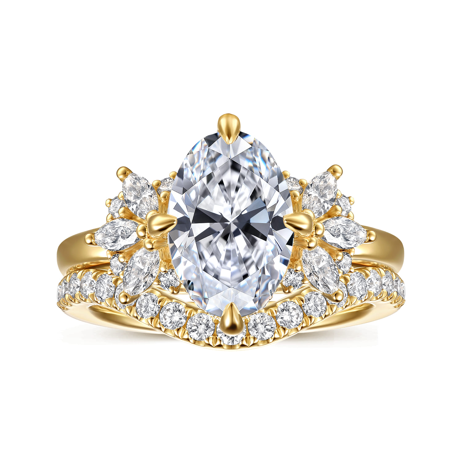 Clover - 14K Yellow Gold Compass Prong Oval Diamond Engagement Ring