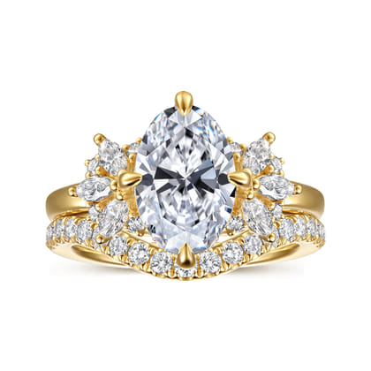 Clover - 14K Yellow Gold Compass Prong Oval Diamond Engagement Ring