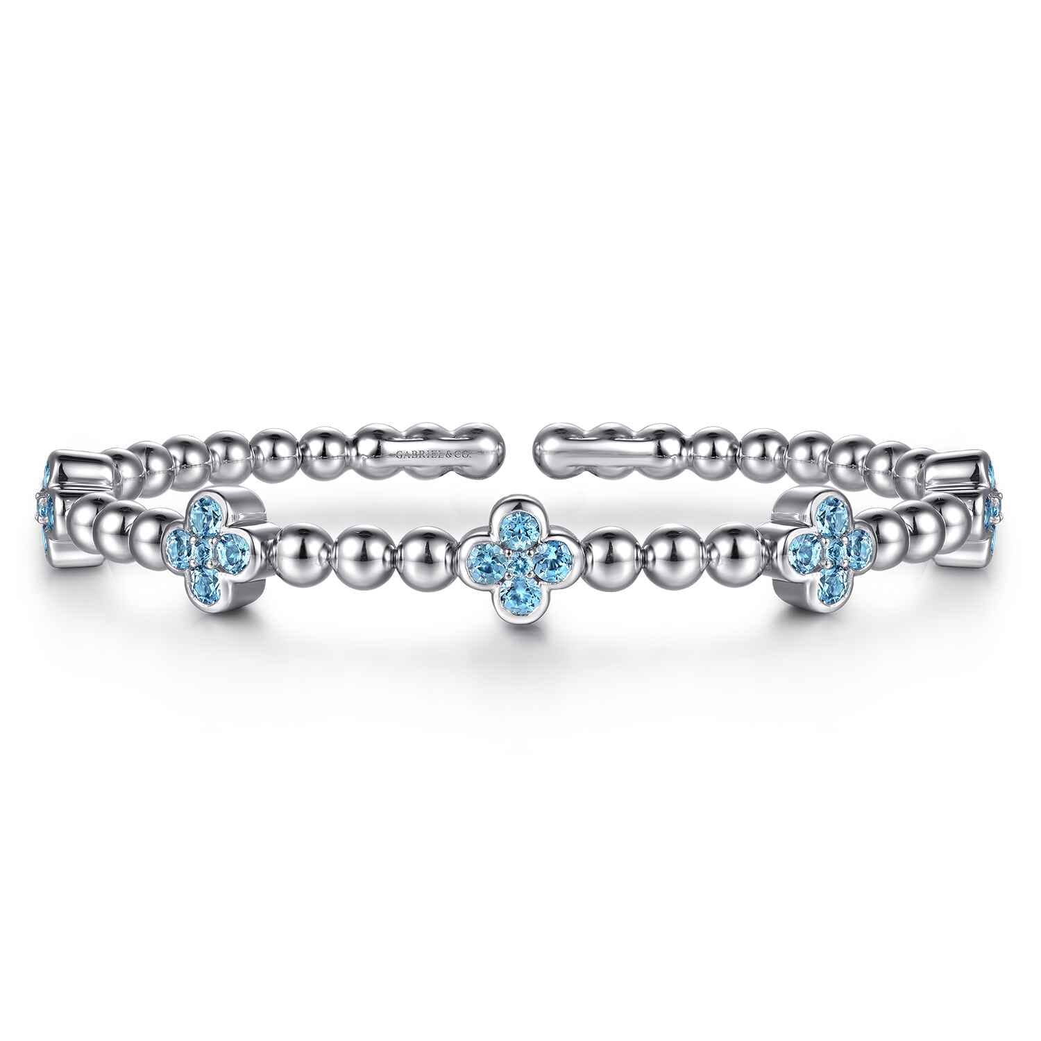 Clover - 925 Sterling Silver Blue Topaz Clover Bujukan Split Bangle Bracelet