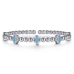 Clover - 925 Sterling Silver Blue Topaz Clover Bujukan Split Bangle Bracelet