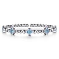 Clover - 925 Sterling Silver Blue Topaz Clover Bujukan Split Bangle Bracelet