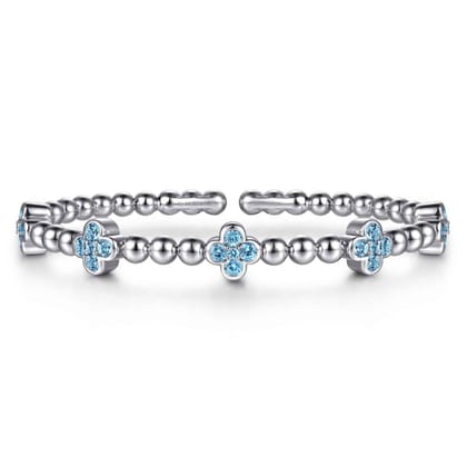 Clover - 925 Sterling Silver Blue Topaz Clover Bujukan Split Bangle Bracelet